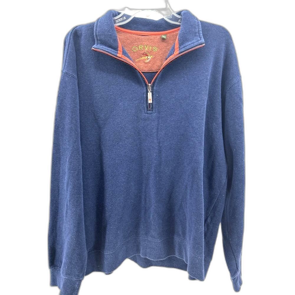 Orvis Signature Luxury Navy Blue quarter zip pullover sweater